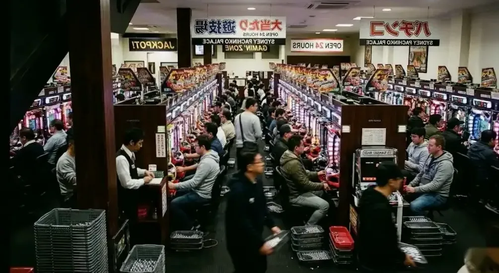 Pachinko machine mechanics close up